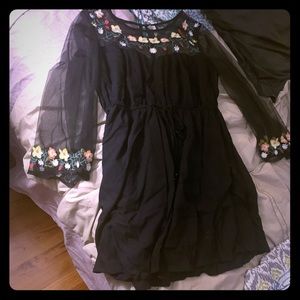 Mesh embroidery Black casual dress
